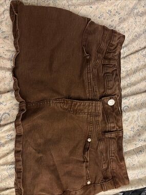 Madden Girl Brown Denim Shorts with Scalloped Hem